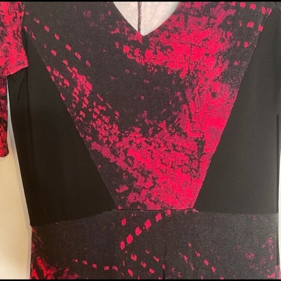 Joseph Ribkoff Red Black Vneck Dress - Picture 3 of 7